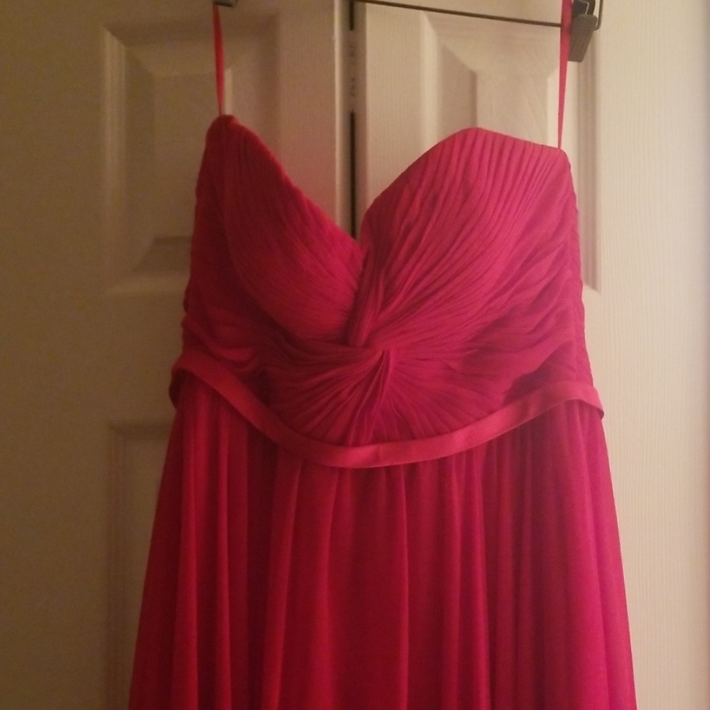 Strapless red evening gown